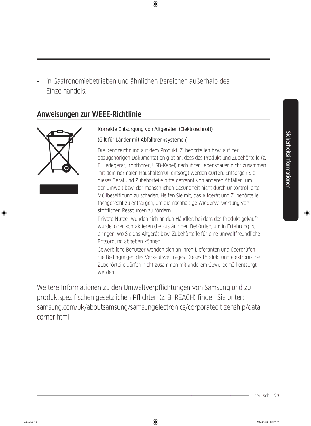 Samsung RS53K4400WW/EF, RS5GK4005SA/EG, RS57K4000SA/EF, RS5HK4405SA/EG, RS57K4005SA/WS manual Anweisungen zur WEEE-Richtlinie 