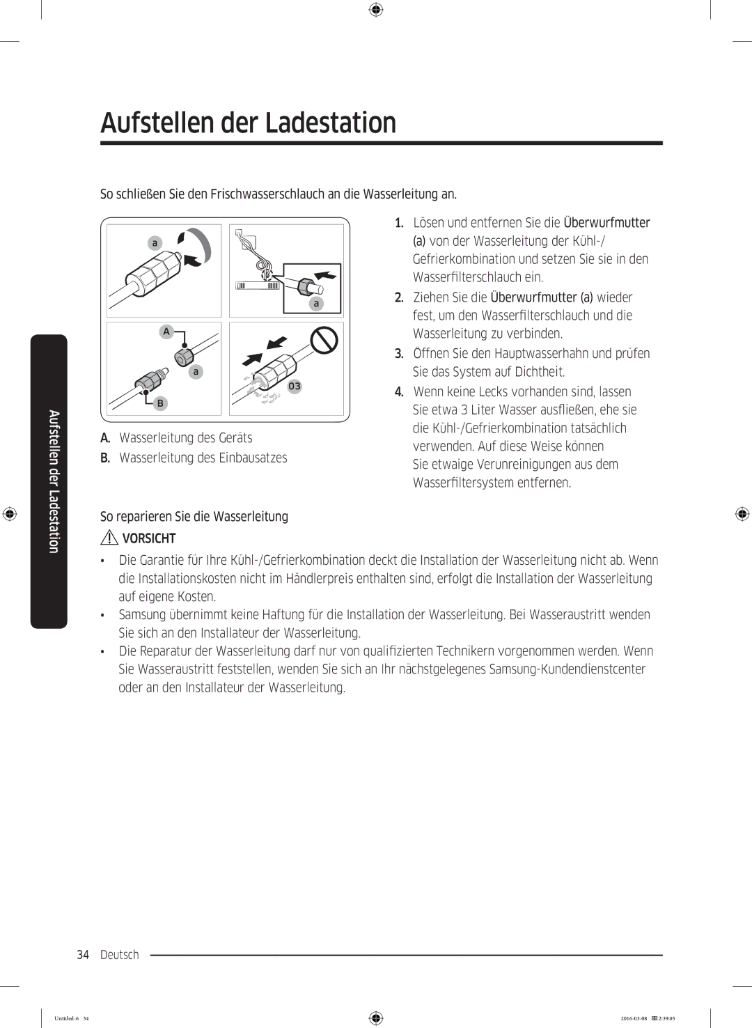 Samsung RS5HK4405SA/EG, RS5GK4005SA/EG, RS57K4000SA/EF, RS57K4005SA/WS, RS5HK4605SA/EG manual Von der Wasserleitung der Kühl 