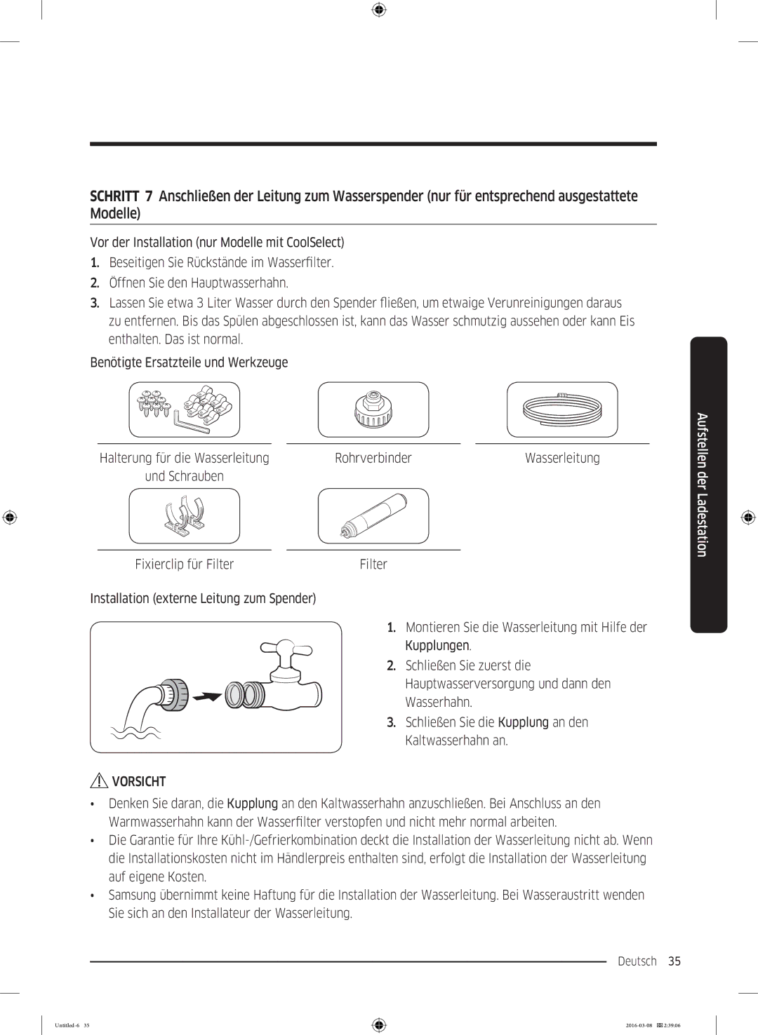 Samsung RS57K4005SA/WS, RS5GK4005SA/EG, RS57K4000SA/EF, RS5HK4405SA/EG, RS5HK4605SA/EG, RS53K4600SA/EG manual Rohrverbinder 