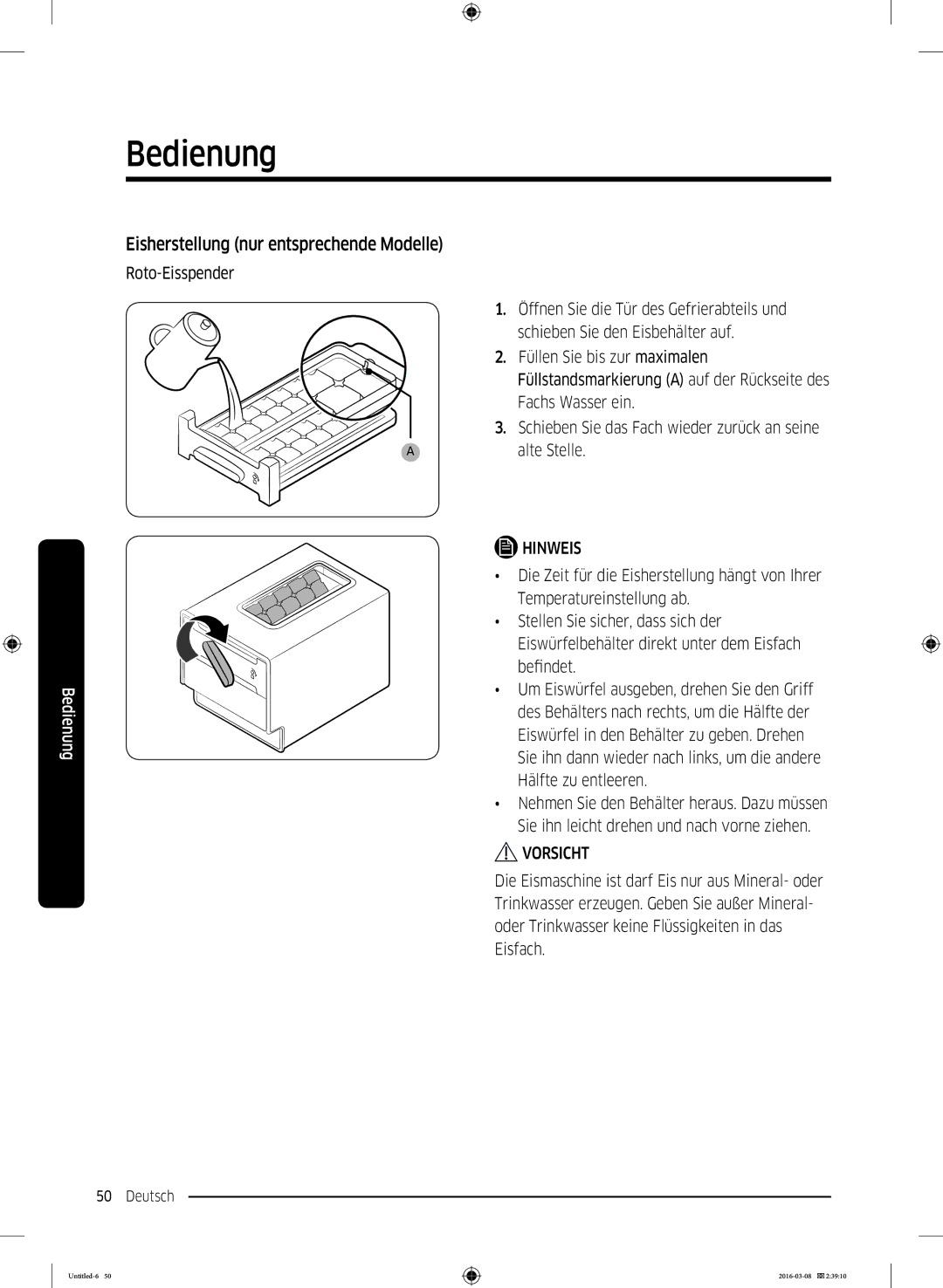 Samsung RS5HK4405SA/EG, RS5GK4005SA/EG, RS57K4000SA/EF, RS57K4005SA/WS manual Eisherstellung nur entsprechende Modelle 