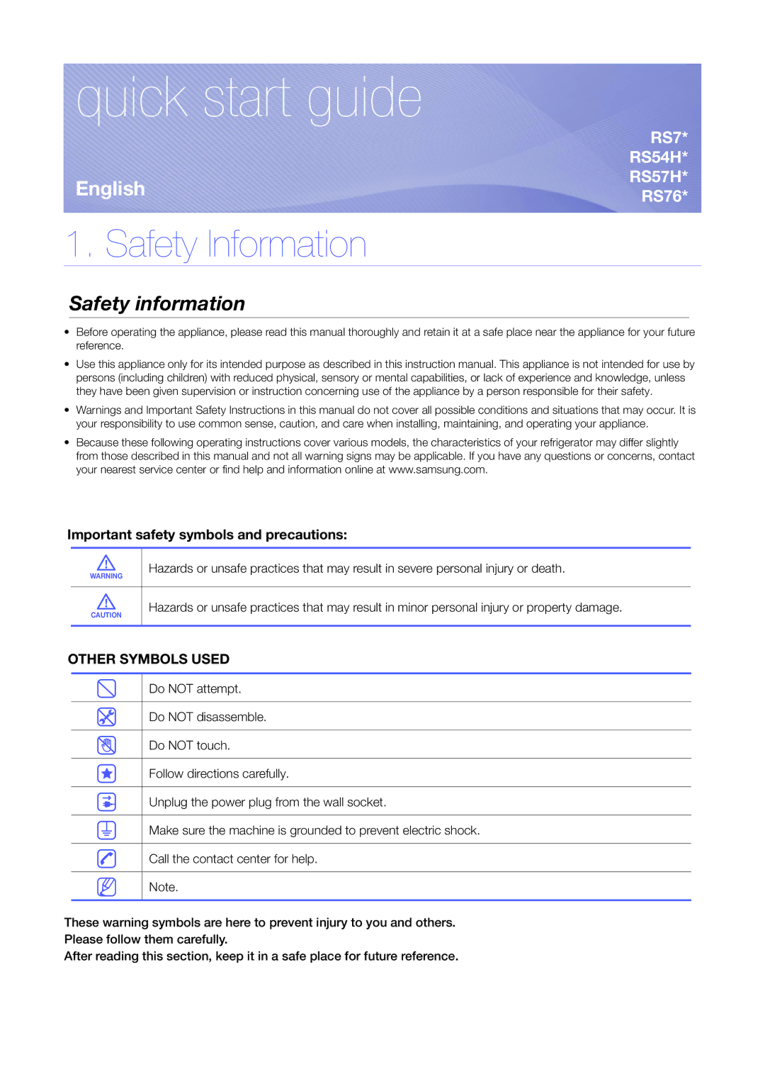 Samsung RH56J6917SL/EF manual Refrigerator 