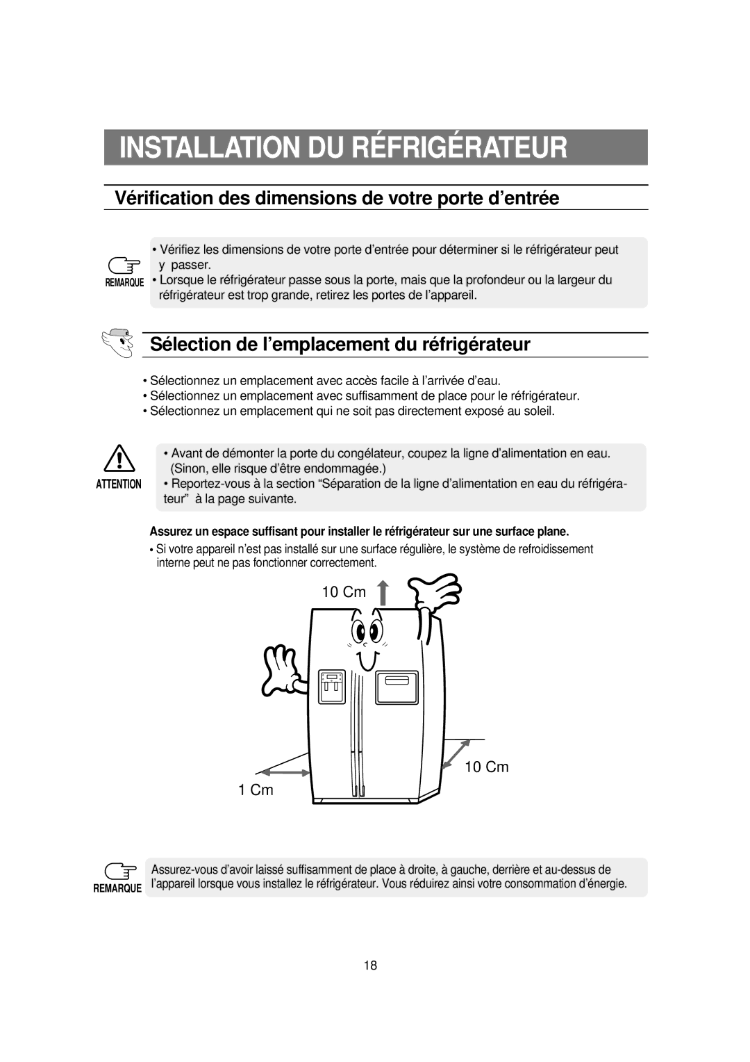 Samsung RS60DJSW1/XEF manual Installation DU Réfrigérateur, Vérification des dimensions de votre porte d’entrée 