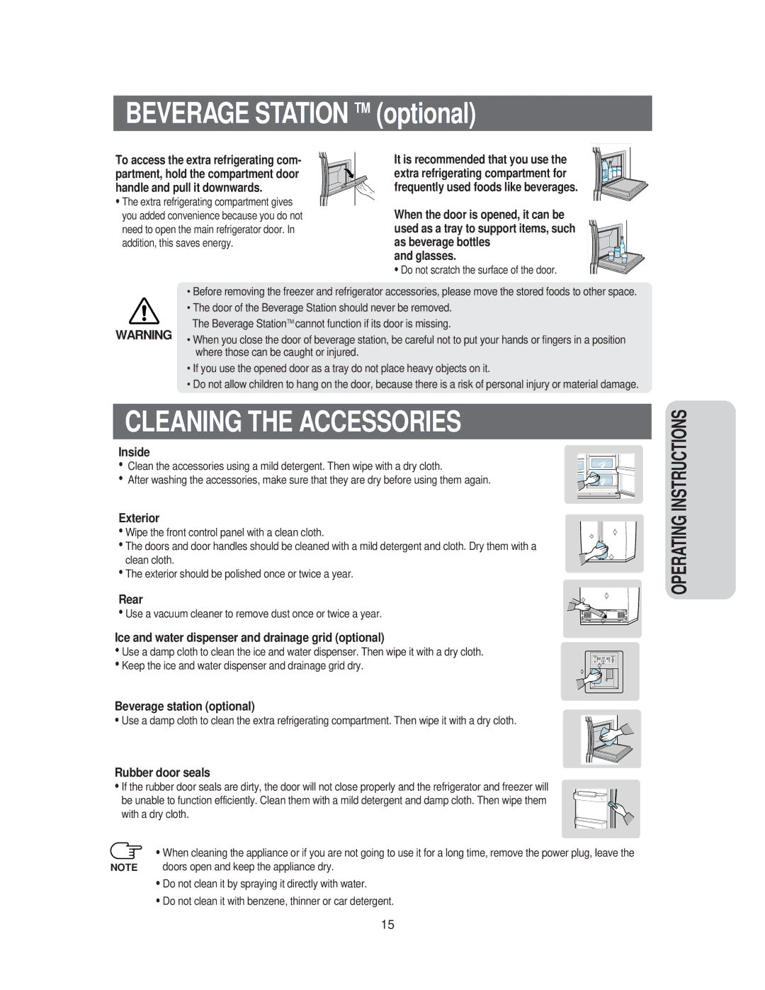 Samsung RS60DJSM1/XEH, RS60FJSM1/BUL, RS60FJSM1/XEH, RS60KJSM1/XEH, RS60KJSM1/XEG, RS60DJSM1/XEG manual Cleaning the Accessories 