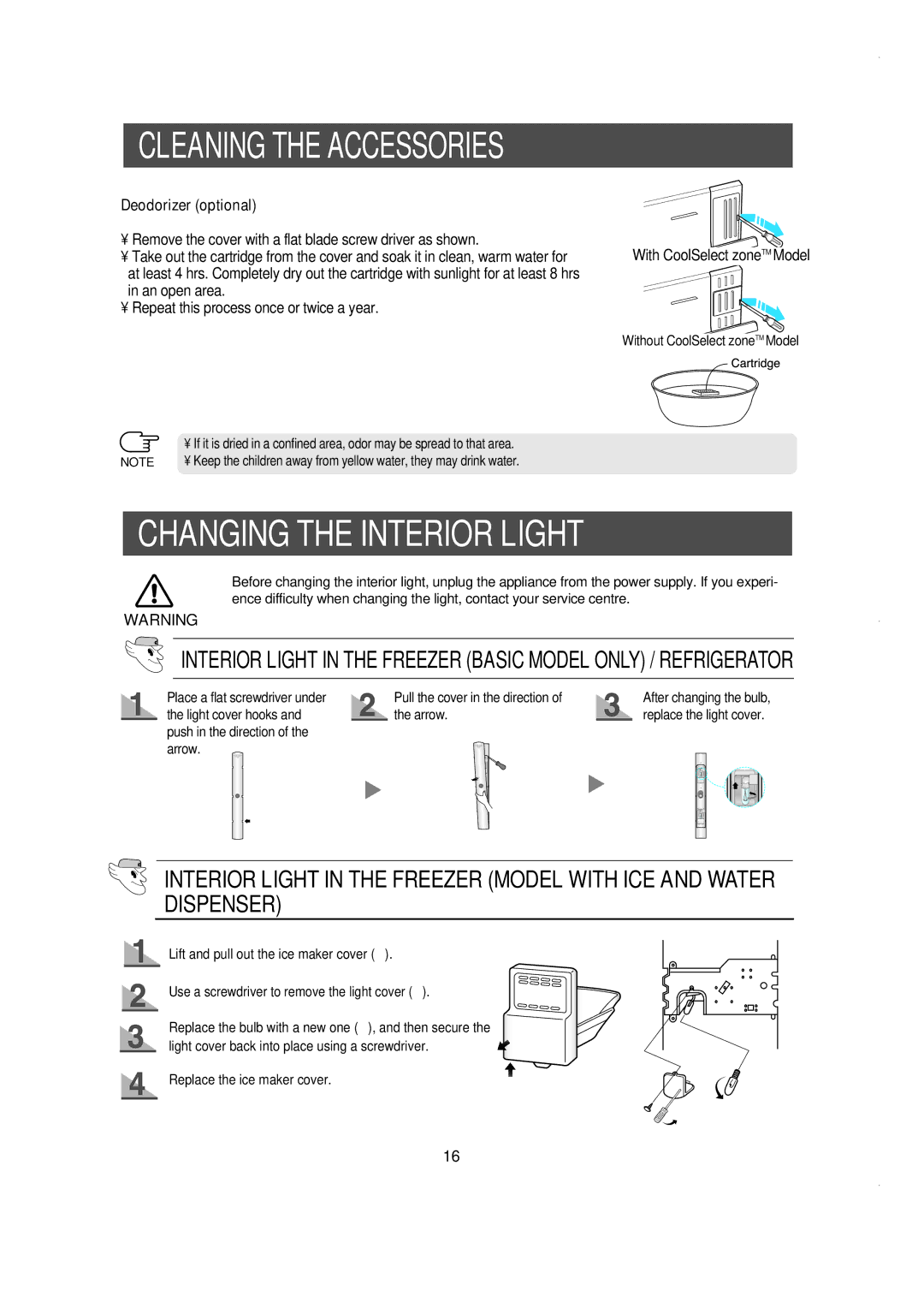 Samsung RS60FJSM1/BUL manual Changing the Interior Light, Deodorizer optional 