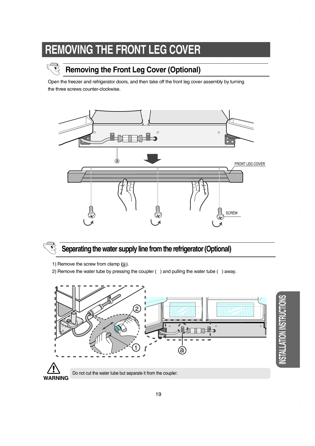 Samsung RS60FJSM1/BUL manual Removing the Front LEG Cover, Removing the Front Leg Cover Optional 