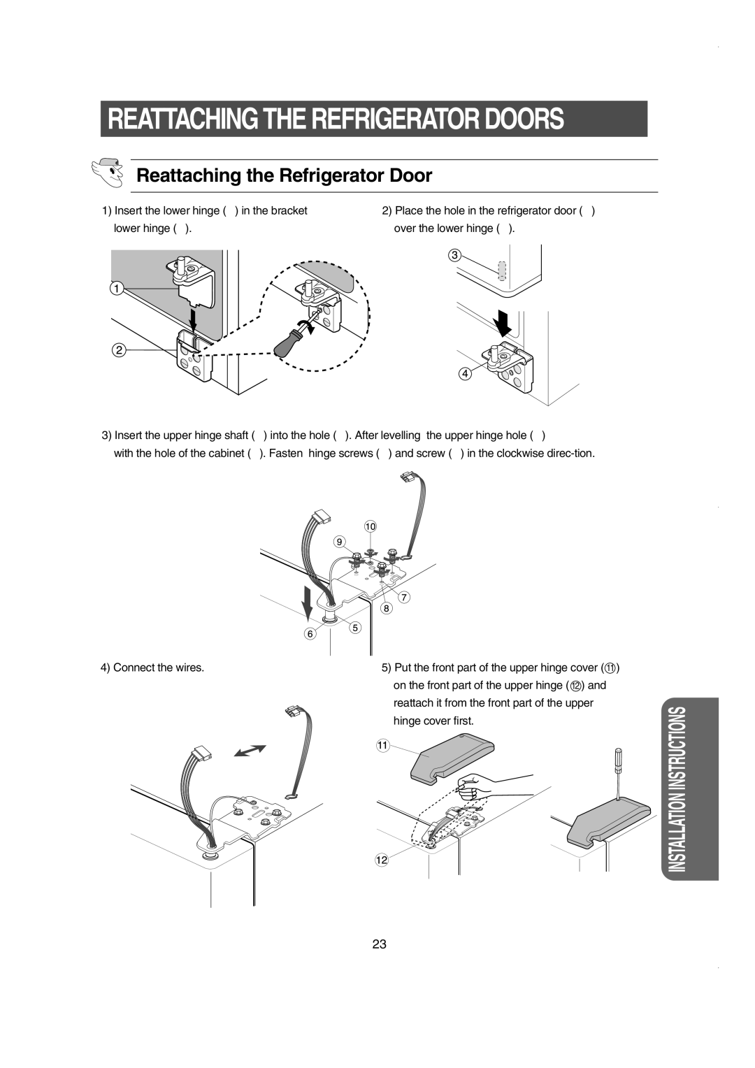 Samsung RS60FJSM1/BUL manual Reattaching the Refrigerator Door 