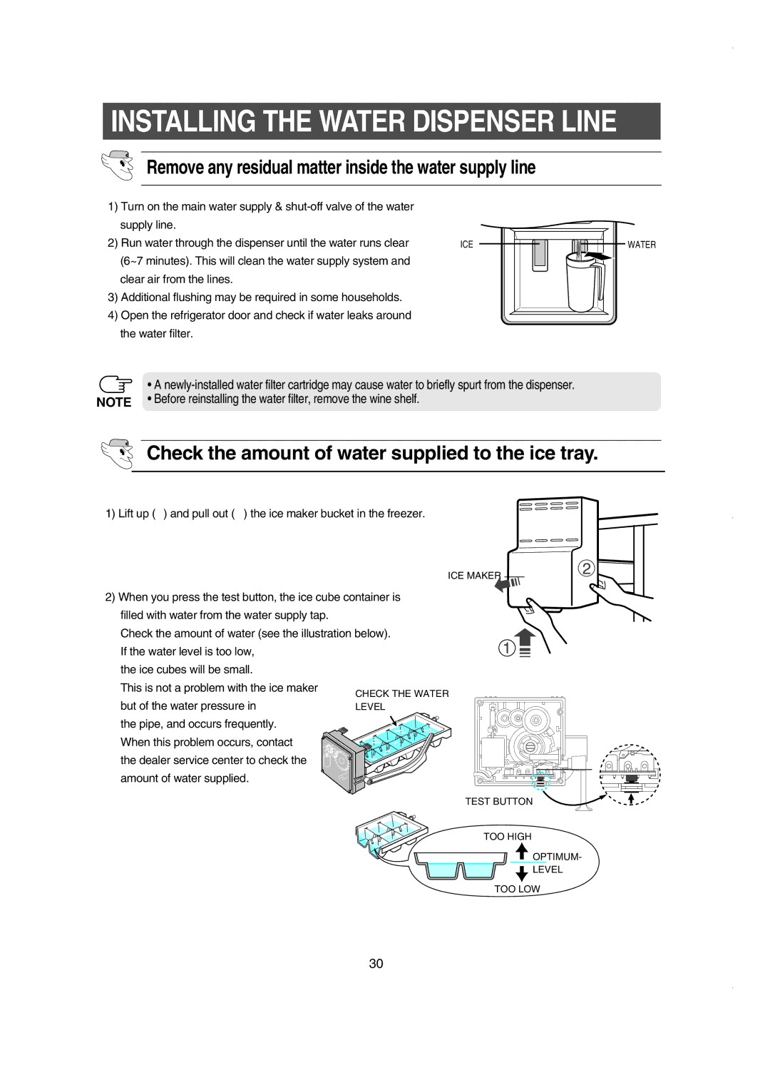 Samsung RS60FJSM1/BUL manual Check the amount of water supplied to the ice tray 