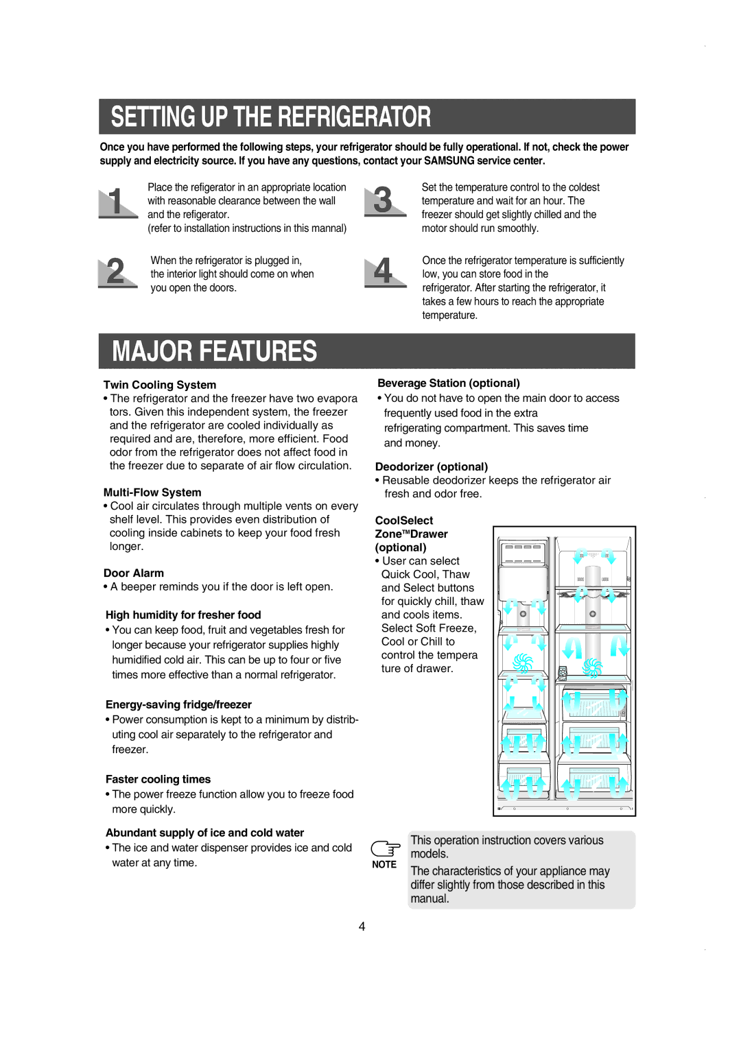 Samsung RS60FJSM1/BUL manual Setting UP the Refrigerator 