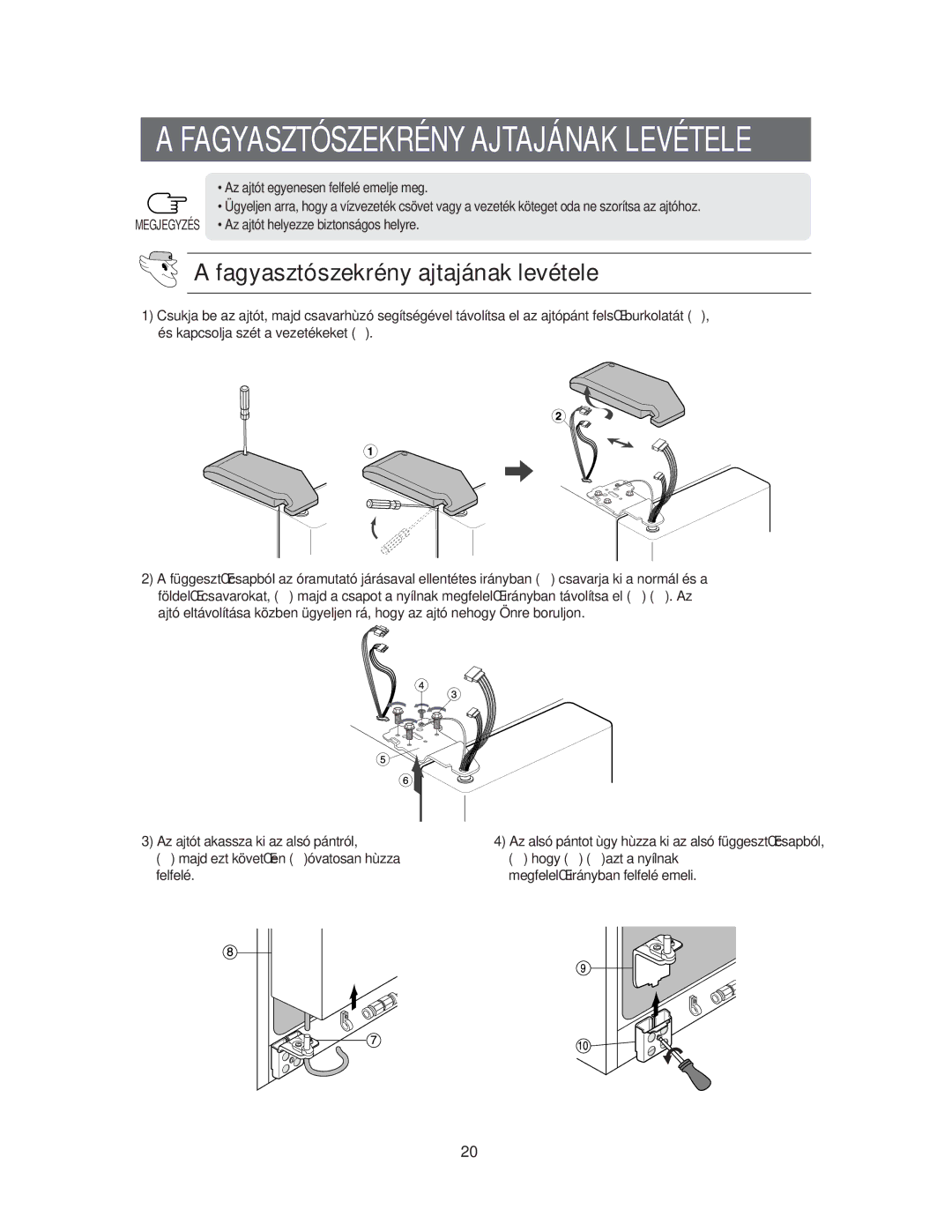 Samsung RS60FJSM1/XEH, RS60KJSM1/XEH manual Fagyasztószekrény Ajtajának Levétele, Fagyasztószekrény ajtajának levétele 