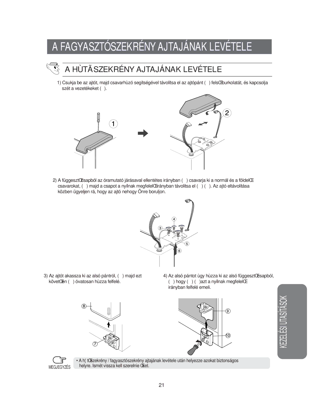 Samsung RS60KJSM1/XEH, RS60FJSM1/XEH, RS60DJSM1/XEH manual Irányban felfelé emeli, Helyre. Ismét vissza kell szerelnie Œket 