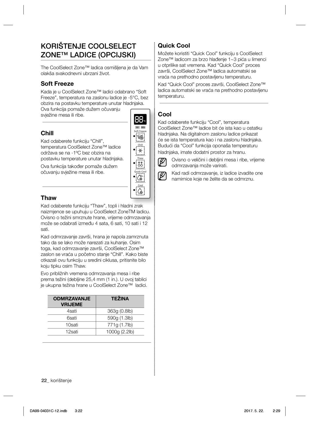 Samsung RS61781GDSL/UR, RS61681GDSL/UR manual Korištenje Coolselect Zone Ladice Opcijski 