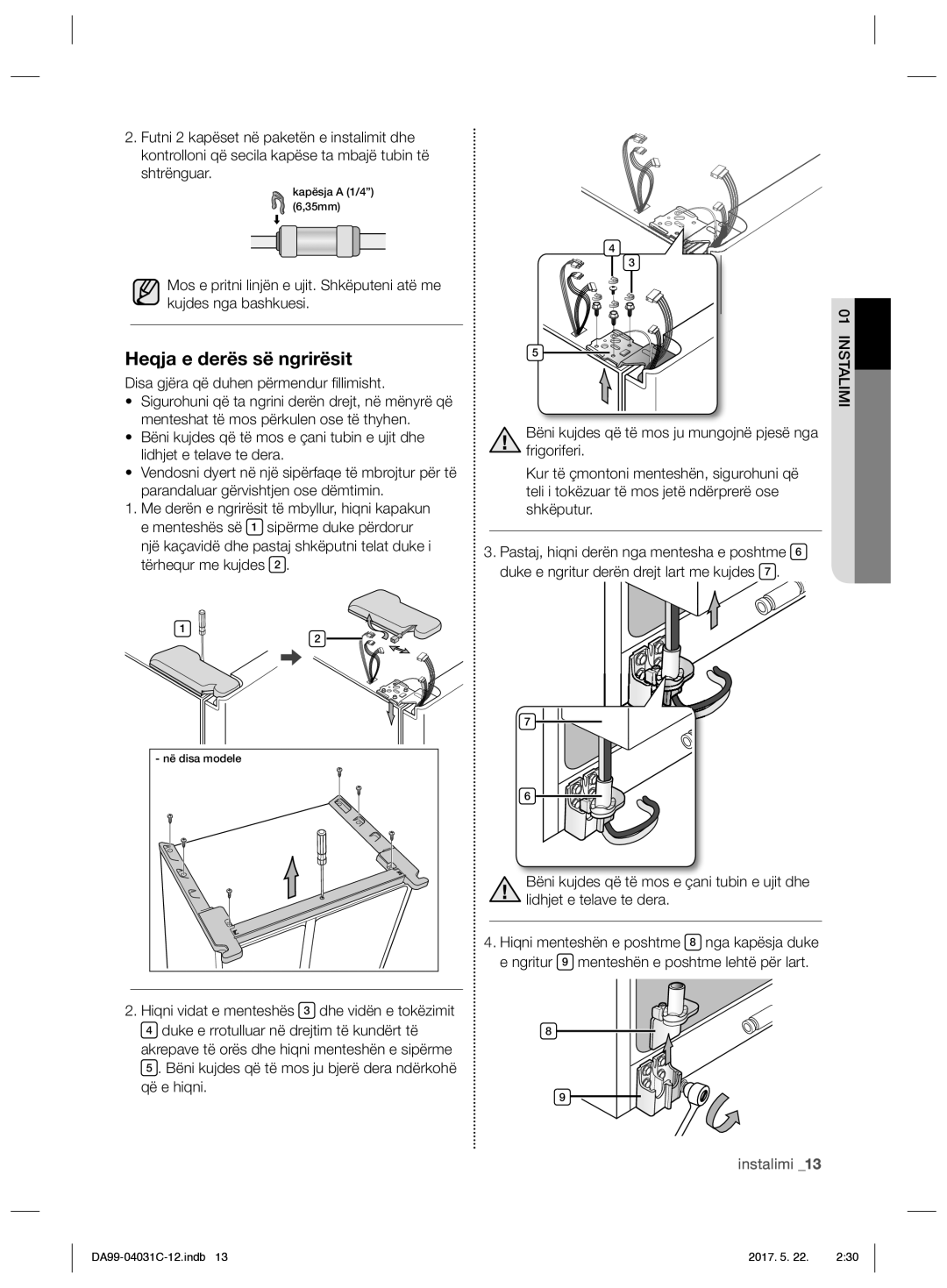 Samsung RS61681GDSL/UR, RS61781GDSL/UR manual Heqja e derës së ngrirësit 