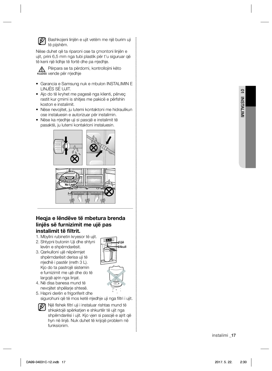 Samsung RS61681GDSL/UR, RS61781GDSL/UR manual Levën e shpërndarësit, Instalimi 