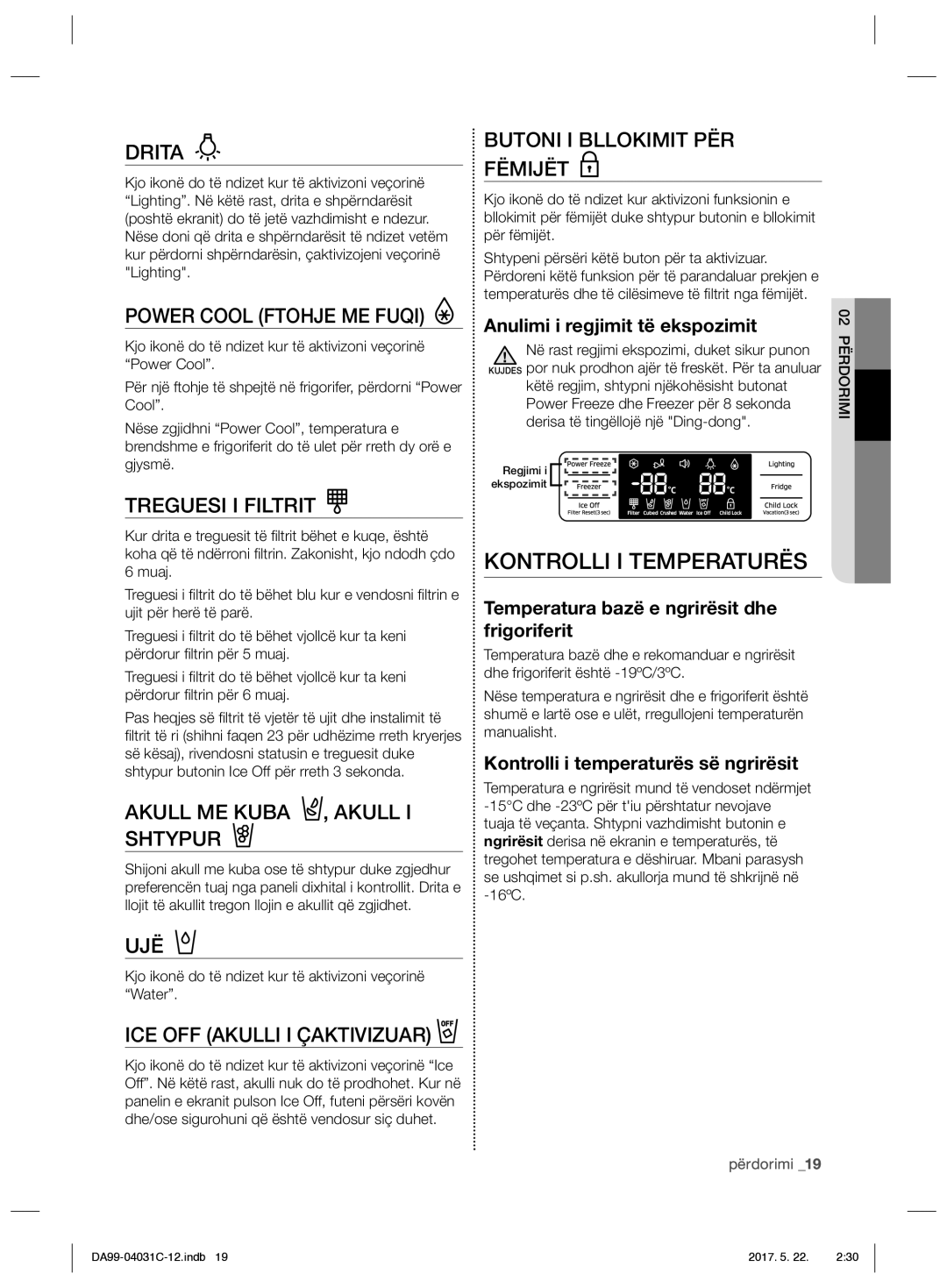 Samsung RS61681GDSL/UR, RS61781GDSL/UR manual Kontrolli I Temperaturës 