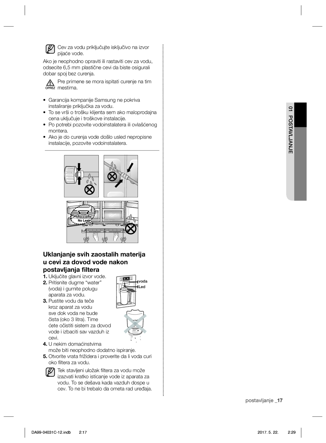 Samsung RS61681GDSL/UR manual Po potrebi pozovite vodoinstalatera ili ovlašćenog montera, Uključite glavni izvor vode 