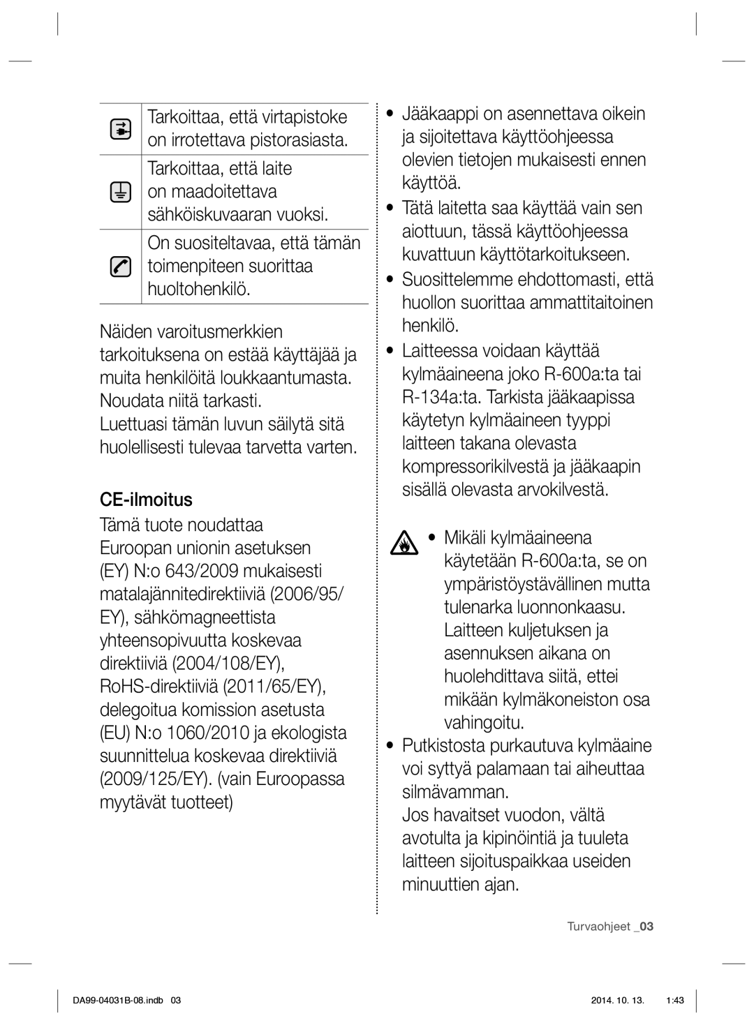 Samsung RS61681GDSR/EE, RS61781GDSR/EE manual CE-ilmoitus 