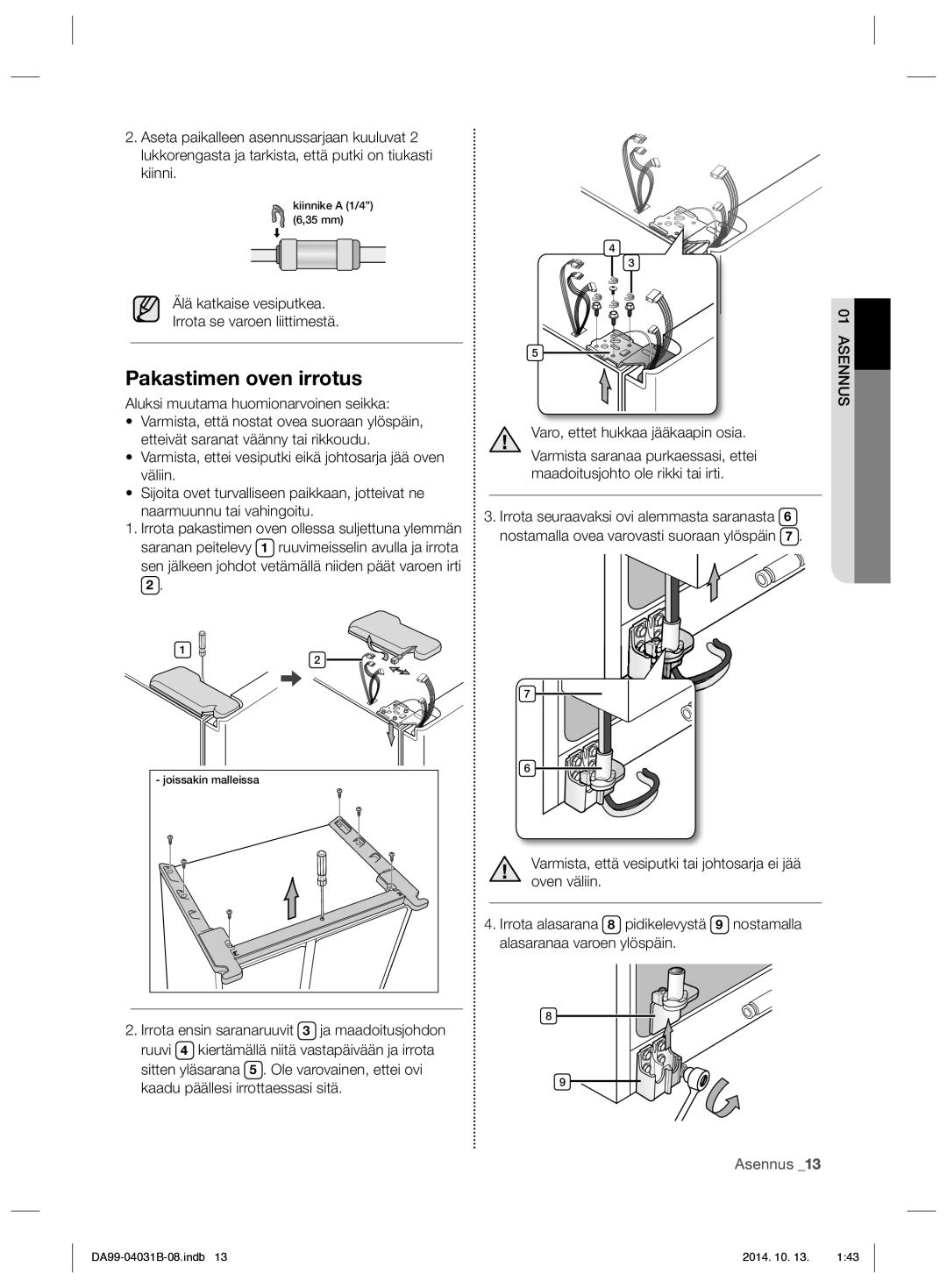 Samsung RS61681GDSR/EE, RS61781GDSR/EE manual Pakastimen oven irrotus 