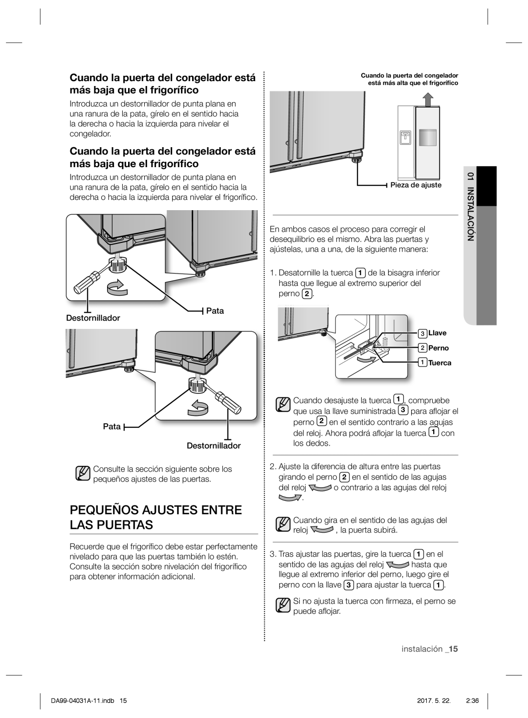 Samsung RS61681GDSR/ES, RS61781GDSR/EF manual Pequeños Ajustes Entre LAS Puertas, En ambos casos el proceso para corregir el 