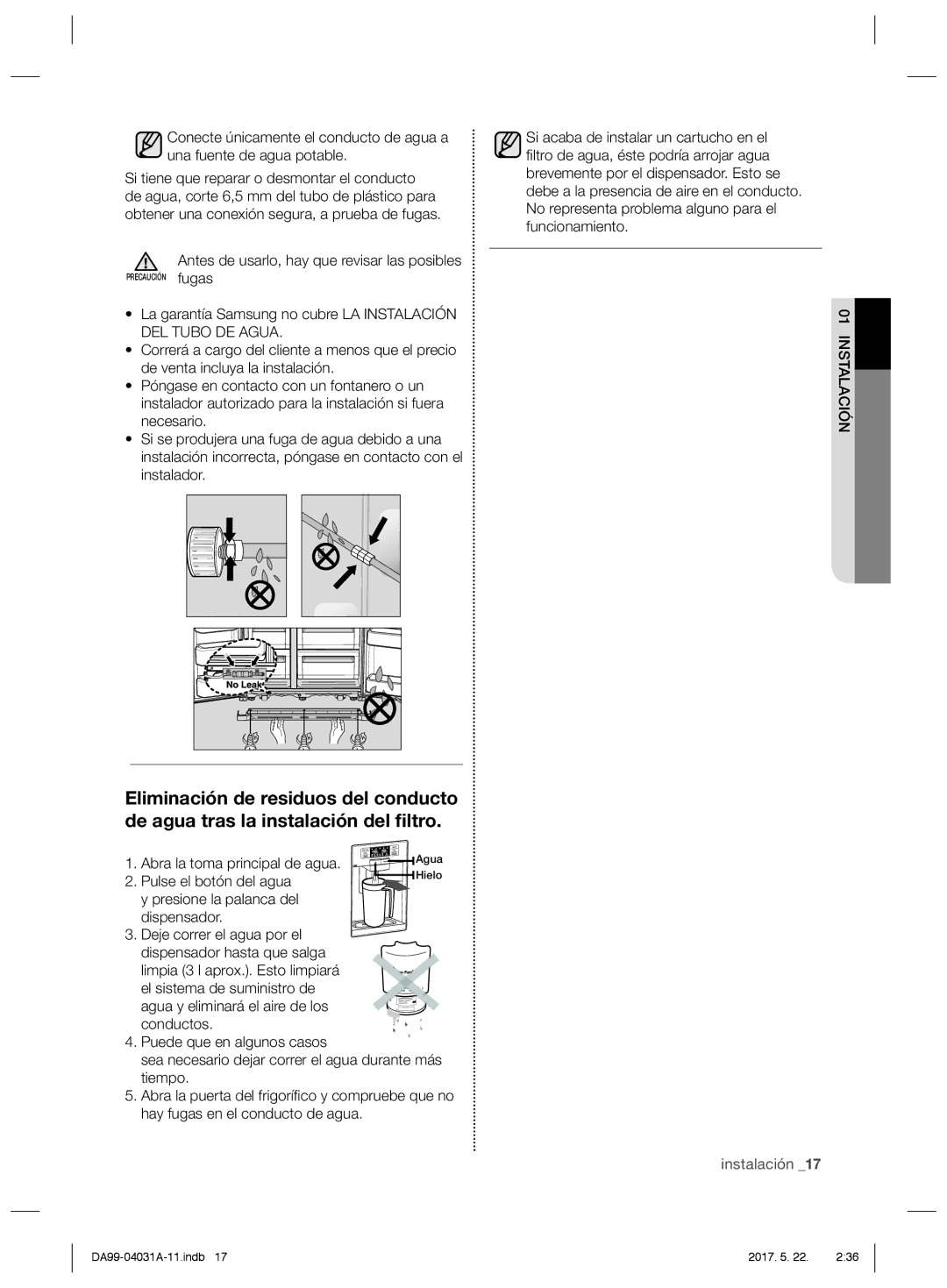 Samsung RS61681GDSL/ES, RS61781GDSR/EF manual Antes de usarlo, hay que revisar las posibles, Abra la toma principal de agua 