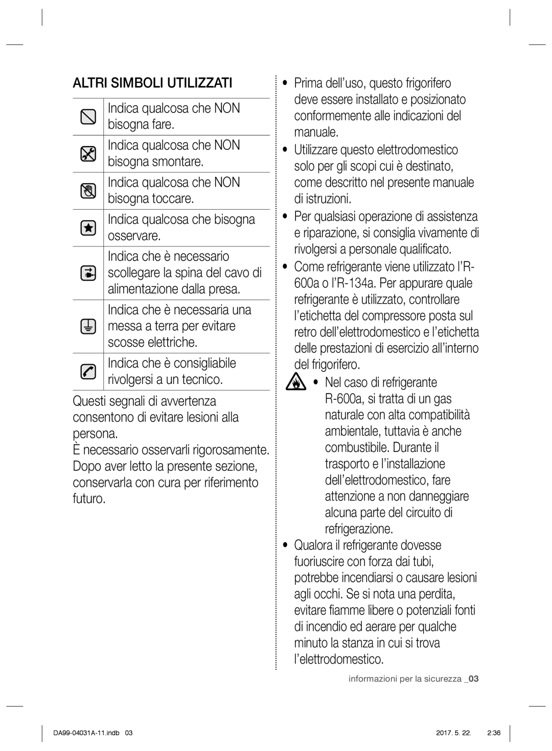 Samsung RS61681GDSR/ES, RS61781GDSR/EF, RS61681GDSL/ES manual Altri Simboli Utilizzati, Indica qualcosa che NON bisogna fare 