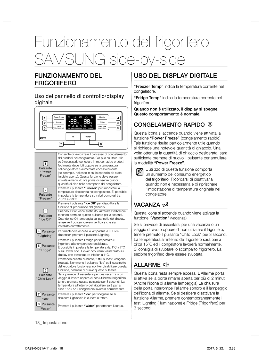 Samsung RS61781GDSR/ES, RS61781GDSR/EF, RS61681GDSL/ES manual Funzionamento DEL Frigorifero, USO DEL Display Digitale 