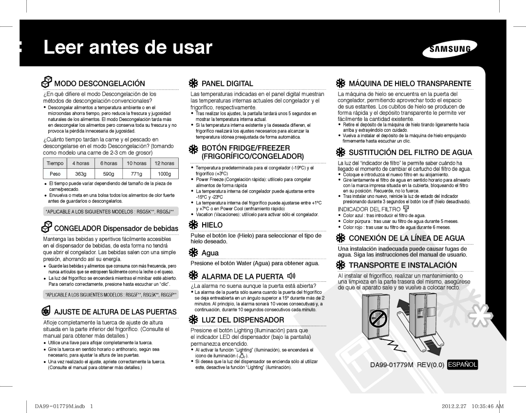 Samsung RS61681GDSL/ES, RS61781GDSR/EF, RS61781GDSR/ES, RS61681GDSR/ES manual Leer antes de usar 