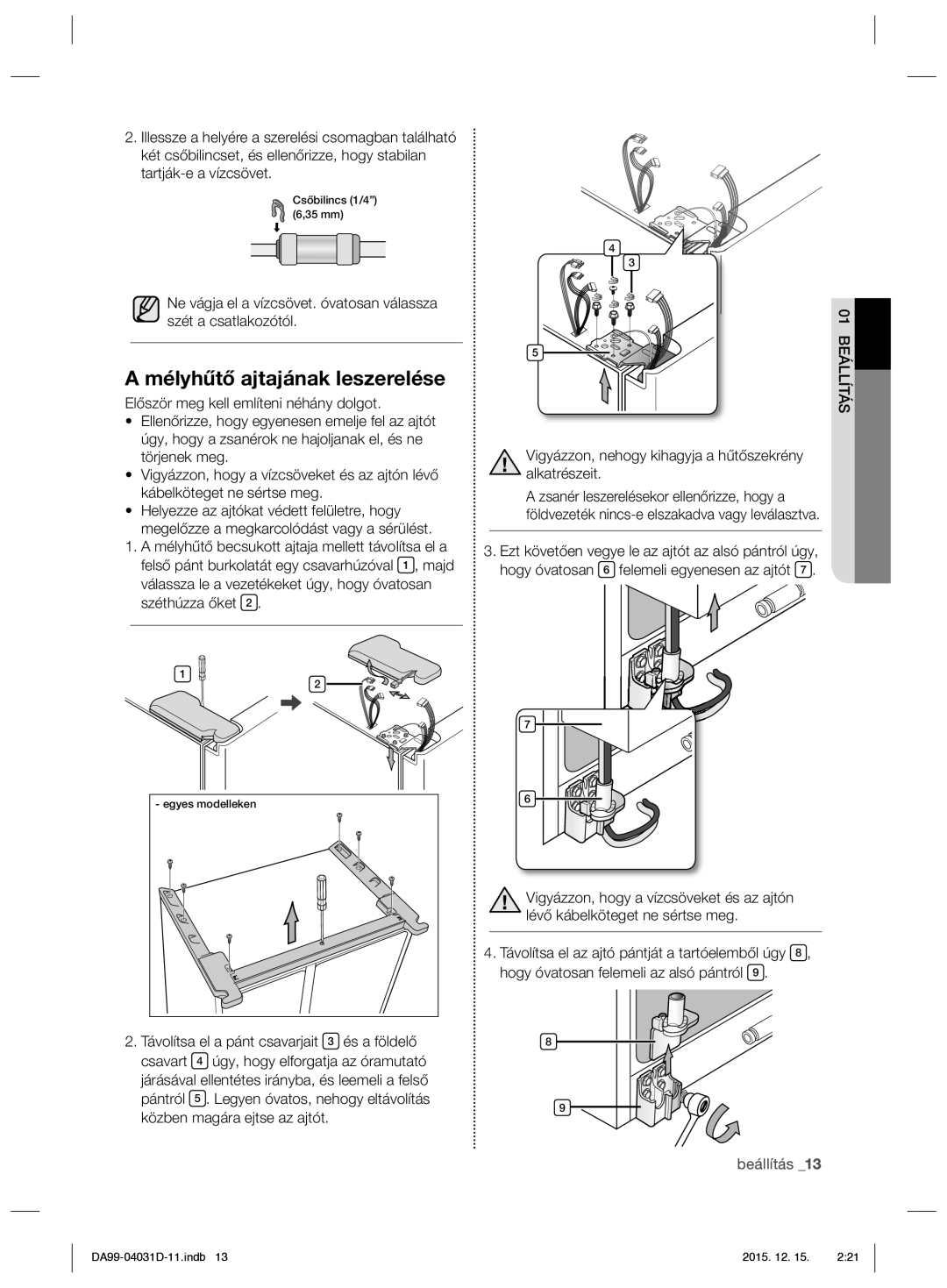 Samsung RS61781GDSR/EO manual Mélyhűtő ajtajának leszerelése 