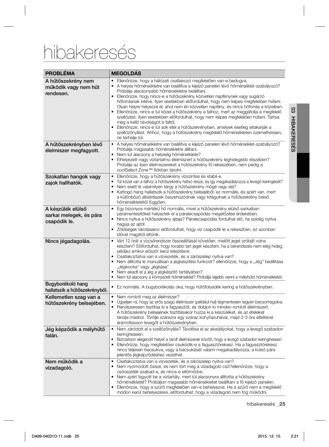 Samsung RS61781GDSR/EO manual Hibakeresés 