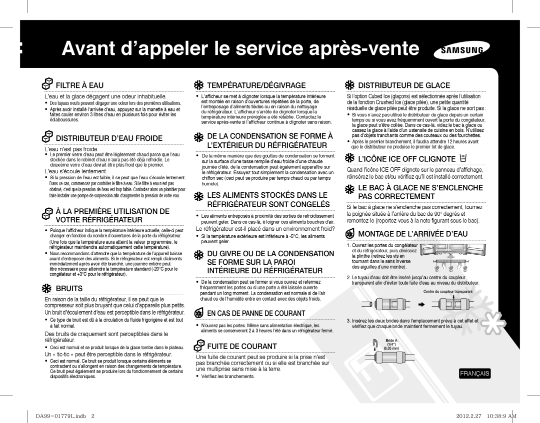 Samsung RS61782GDSP/EF, RS61782GDSL/EG, RS6178UGDSR/EF, RS61782GDSL/EF, RS61781GDSR/EF Avant d’appeler le service après-vente 