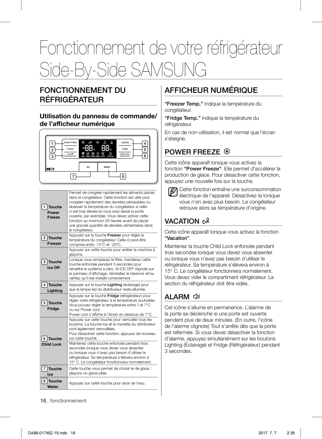 Samsung RS61782GDSP/EF, RS61782GDSL/EG, RS6A78UGDSR/EG, RS6A782GDSR/EG Fonctionnement DU Réfrigérateur, Afficheur Numérique 