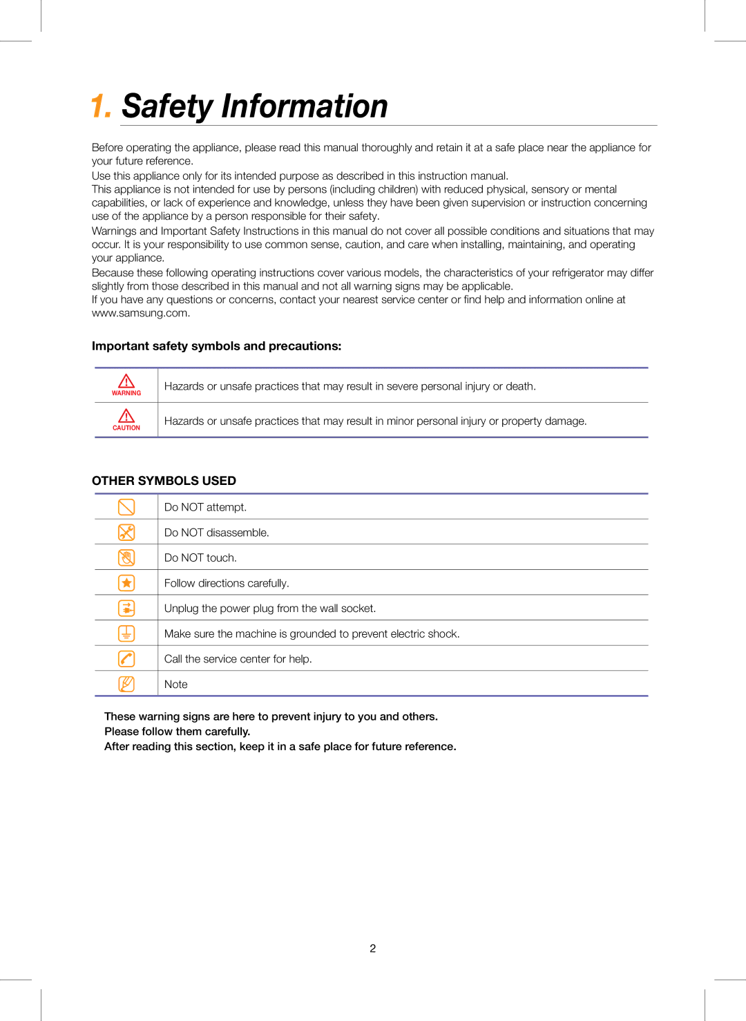 Samsung RS627LHQESR/ML, RS757LHQESR/ML manual Safety Information 