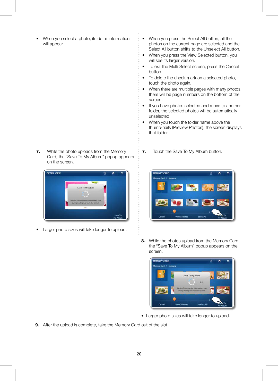 Samsung RS627LHQESR/ML, RS757LHQESR/ML manual When you select a photo, its detail information will appear 