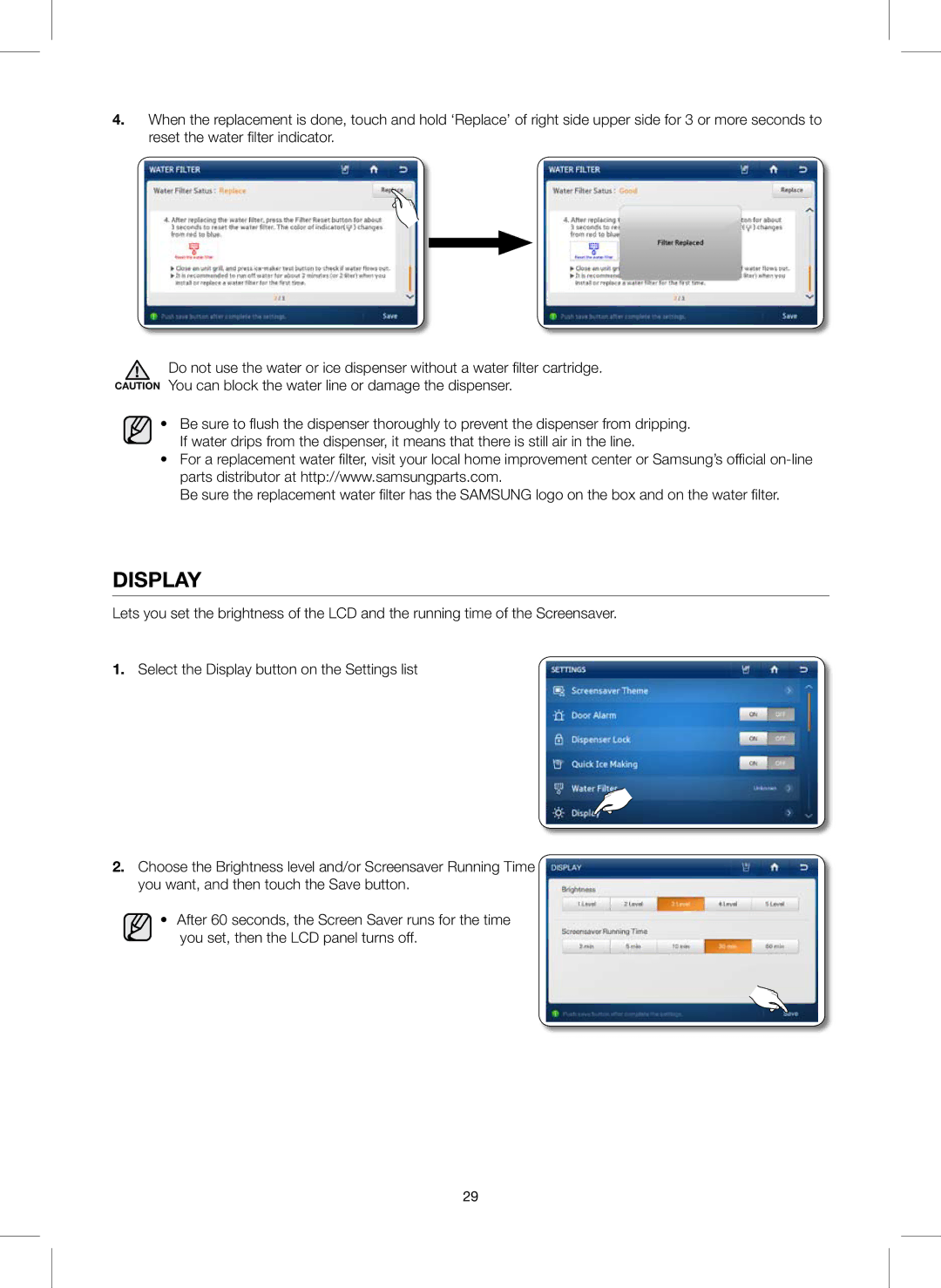 Samsung RS757LHQESR/ML, RS627LHQESR/ML manual Display 