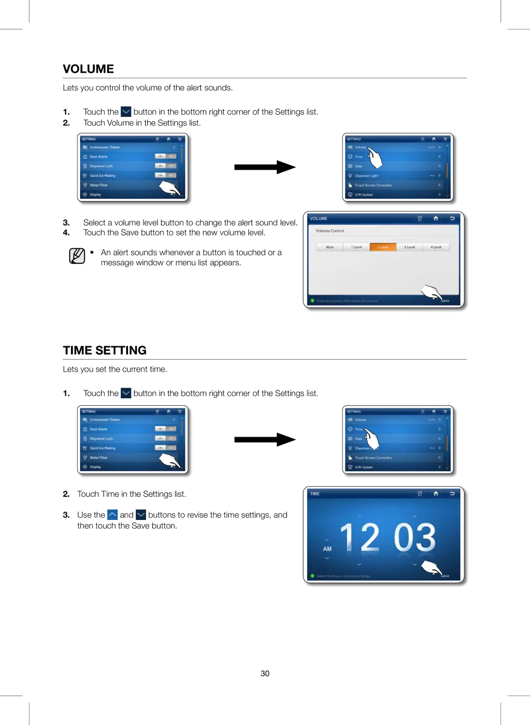 Samsung RS627LHQESR/ML, RS757LHQESR/ML manual Volume, Time Setting 