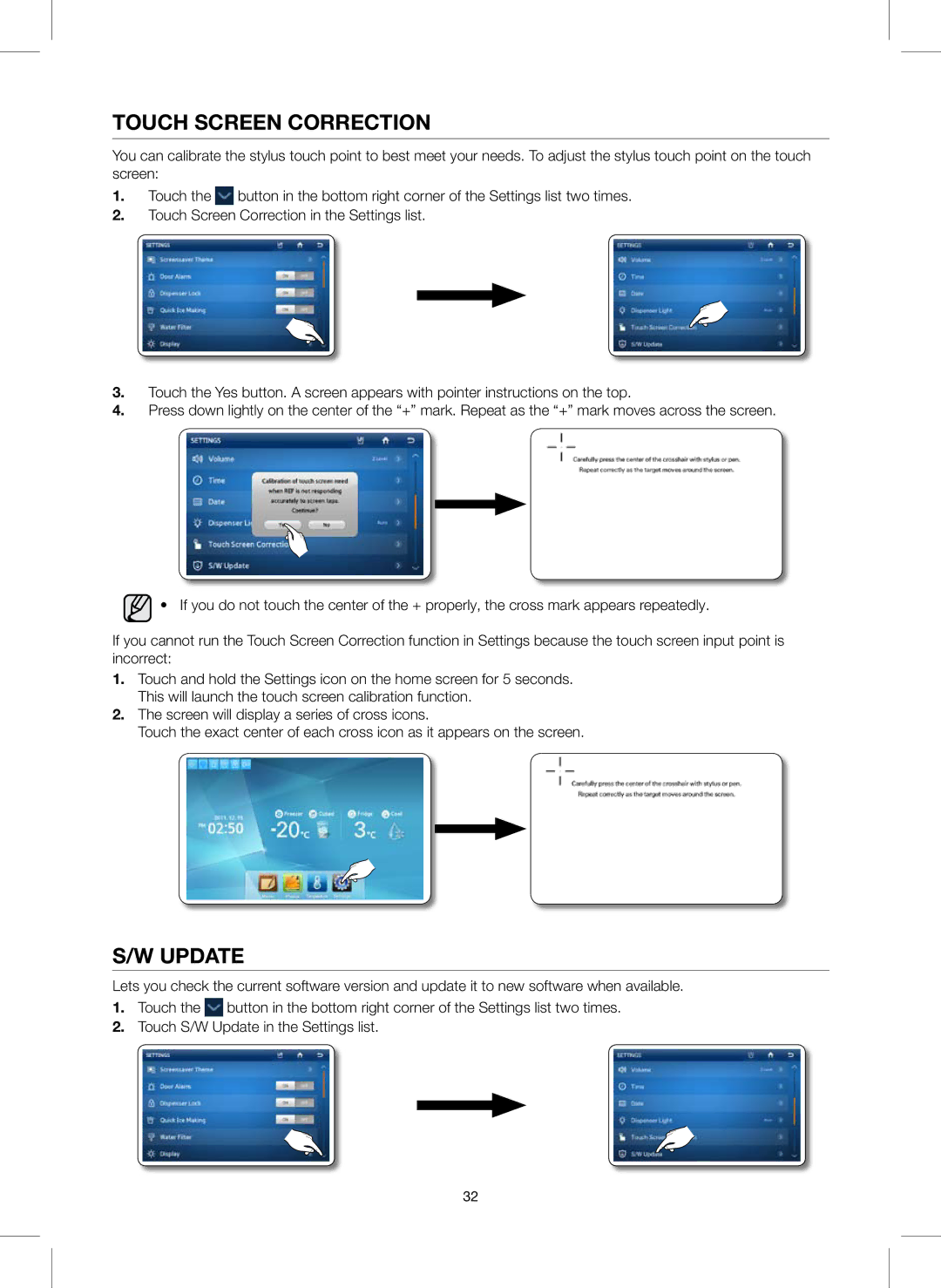 Samsung RS627LHQESR/ML, RS757LHQESR/ML manual Touch Screen Correction, Update 