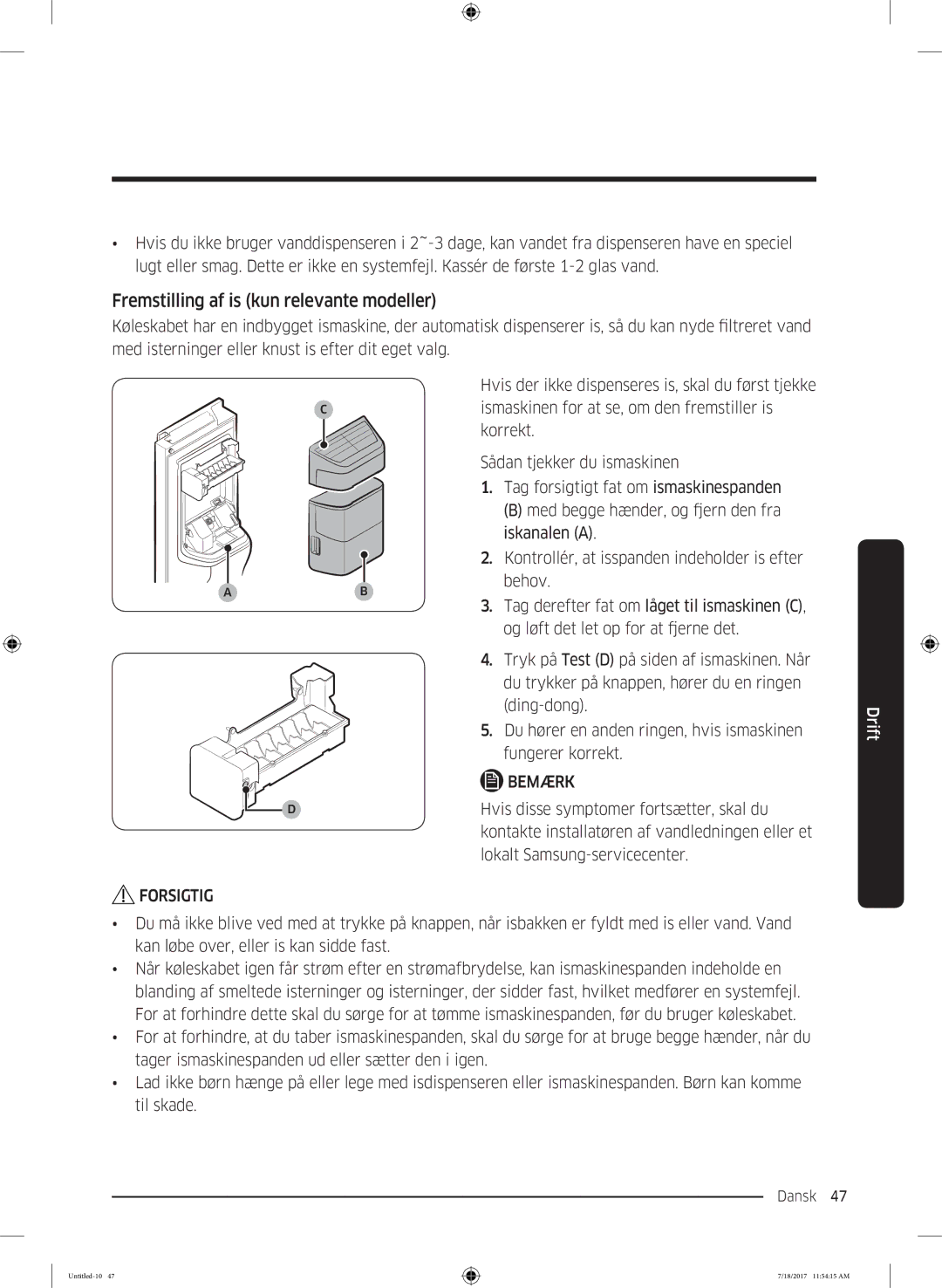 Samsung RS58K6697SL/EE, RS62K6197SL/EE manual Fremstilling af is kun relevante modeller 