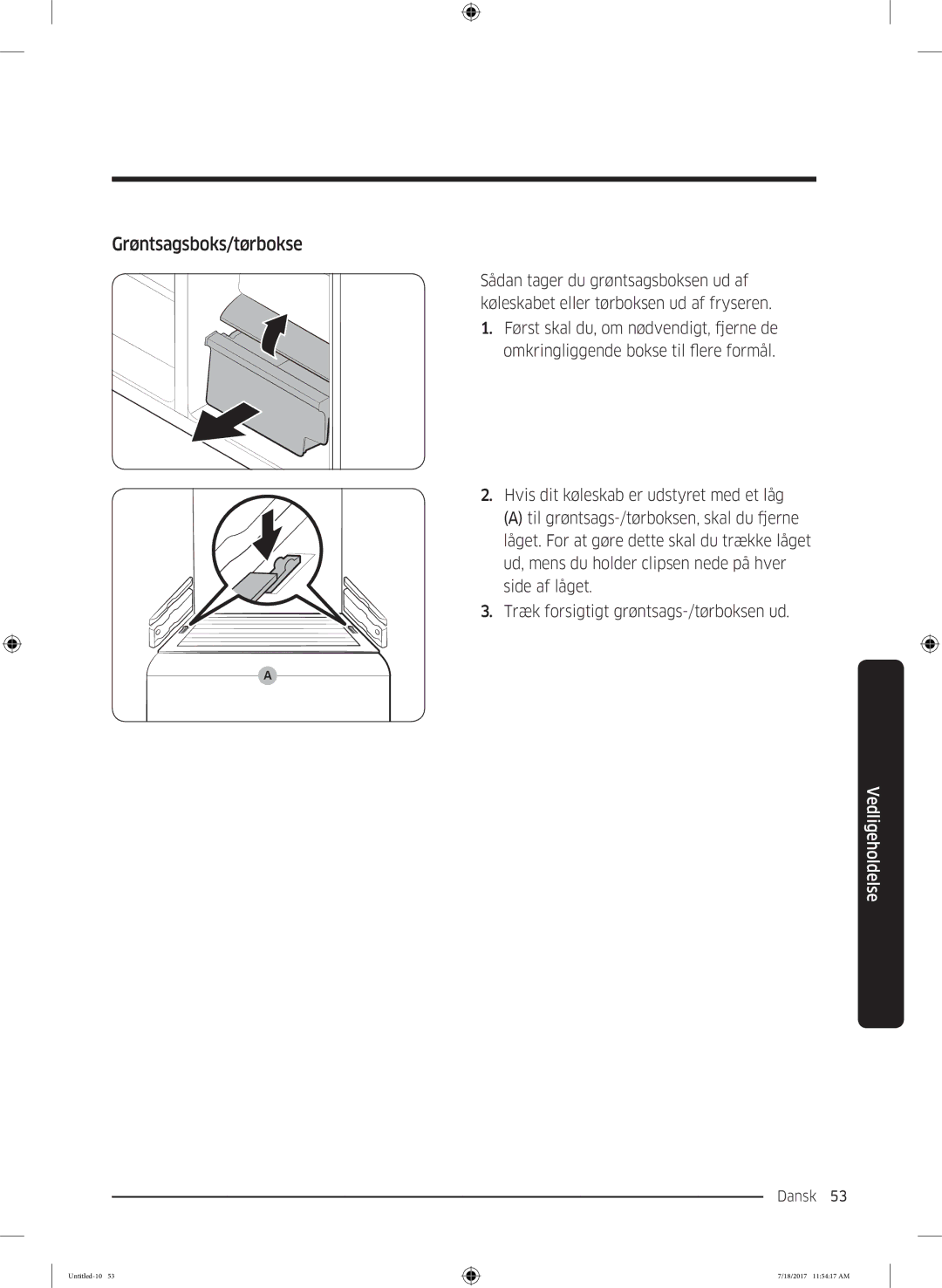 Samsung RS58K6697SL/EE, RS62K6197SL/EE manual Grøntsagsboks/tørbokse 