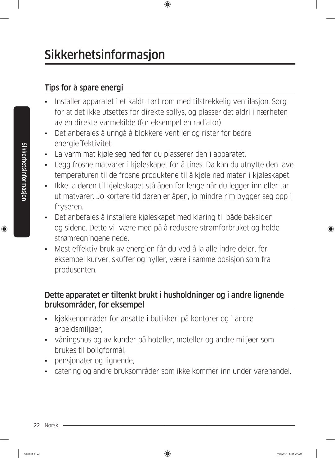 Samsung RS62K6197SL/EE, RS58K6697SL/EE manual Tips for å spare energi 