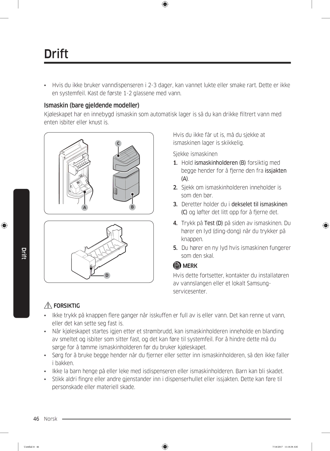 Samsung RS62K6197SL/EE, RS58K6697SL/EE manual Ismaskin bare gjeldende modeller 