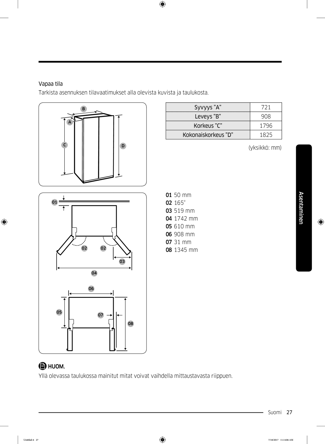 Samsung RS58K6697SL/EE, RS62K6197SL/EE manual Korkeus C 