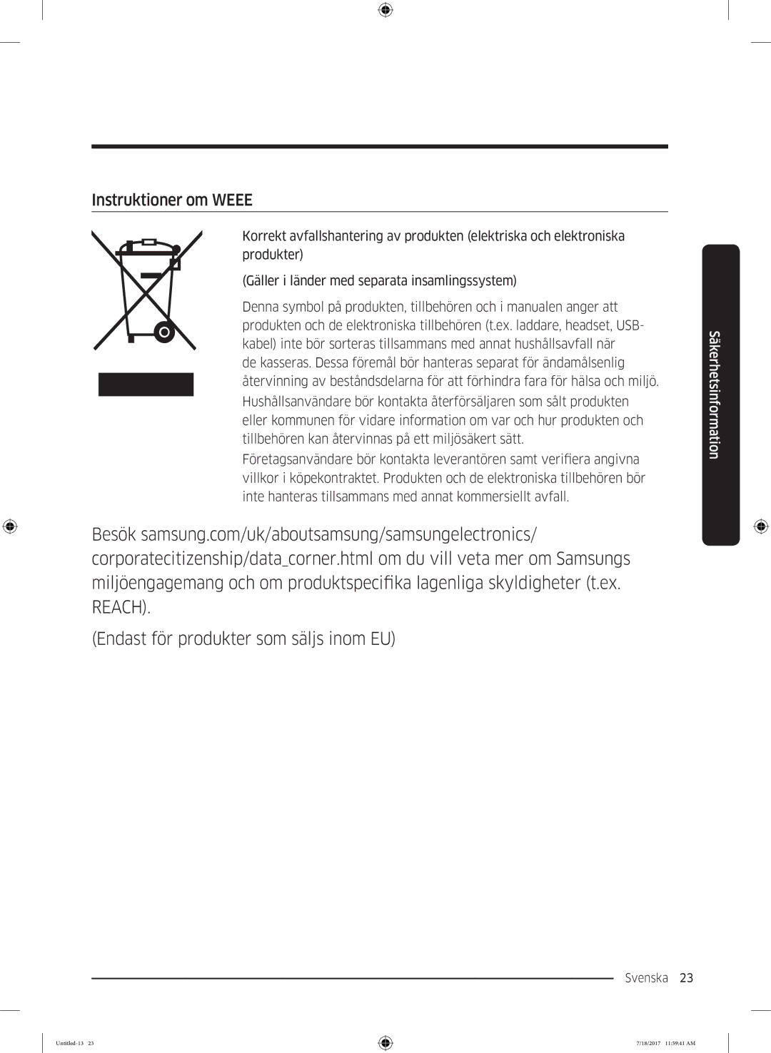 Samsung RS58K6697SL/EE, RS62K6197SL/EE manual Instruktioner om Weee 