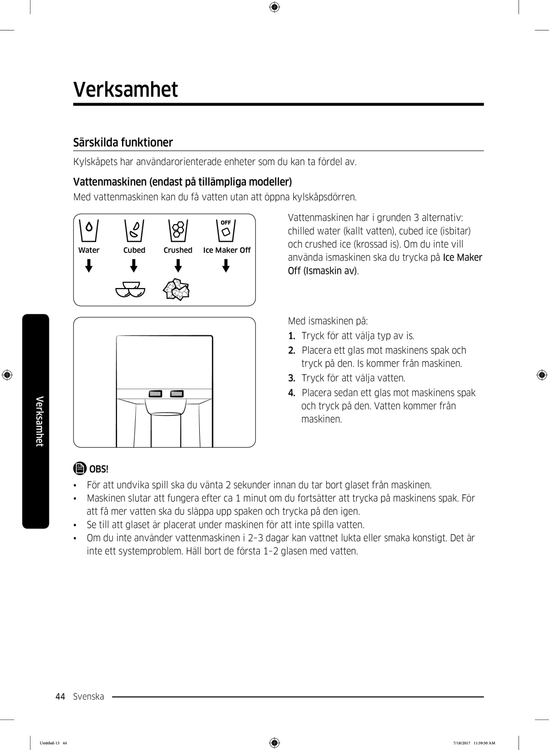 Samsung RS62K6197SL/EE, RS58K6697SL/EE manual Särskilda funktioner, Vattenmaskinen endast på tillämpliga modeller 