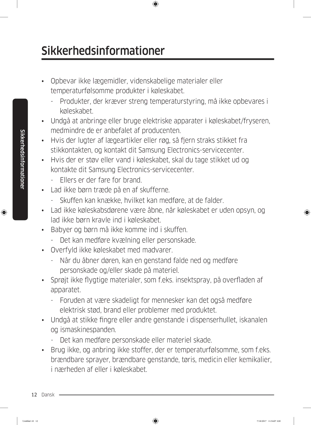 Samsung RS62K6197SL/EE, RS58K6697SL/EE manual Sikkerhedsinformationer 