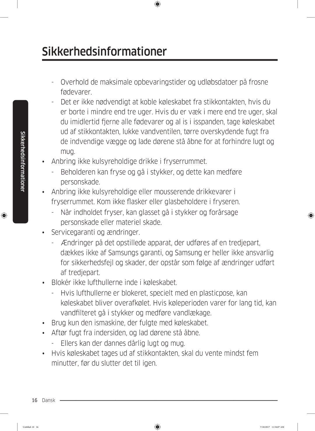 Samsung RS62K6197SL/EE, RS58K6697SL/EE manual Sikkerhedsinformationer 