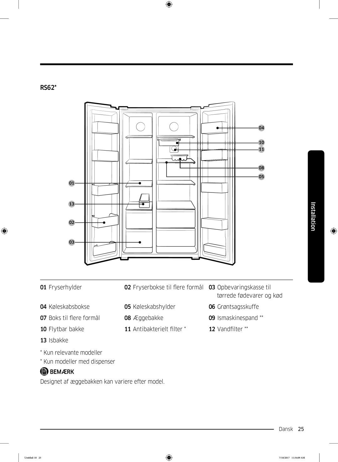 Samsung RS58K6697SL/EE, RS62K6197SL/EE manual Bemærk 