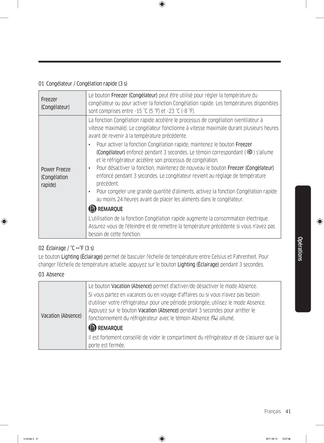 Samsung RS62K6227SL/ZA manual Congélateur, Sont comprises entre -15 C 5 F et -23 C -8 F, Congélation, Rapide Précédent 