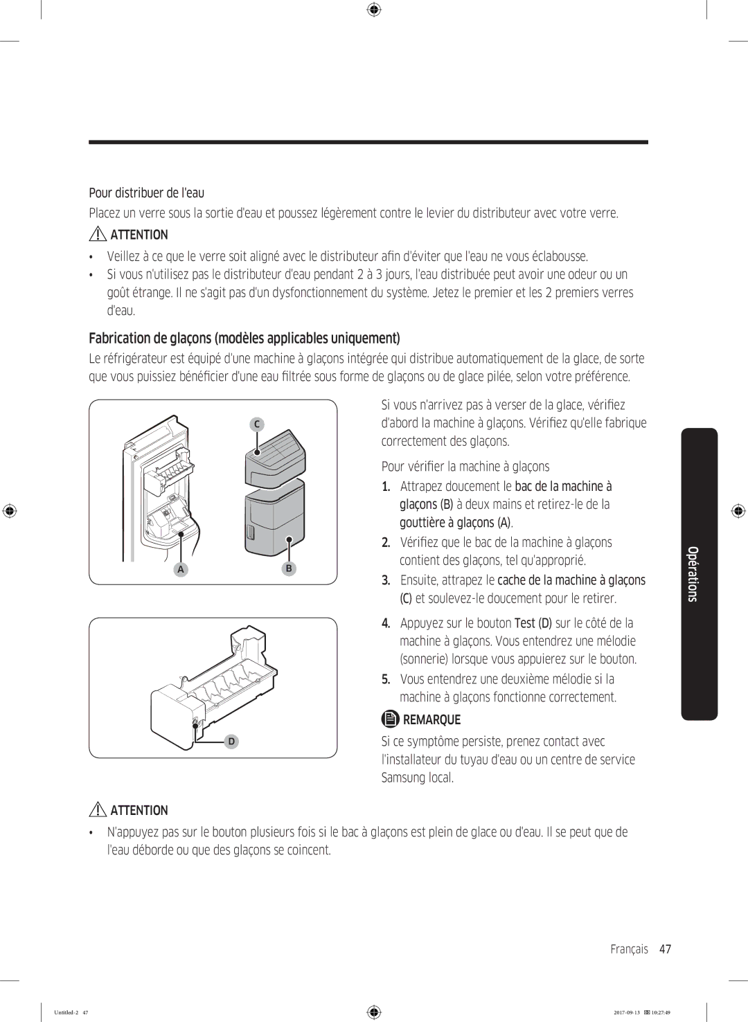 Samsung RS62K6227SL/ZA manual Fabrication de glaçons modèles applicables uniquement 