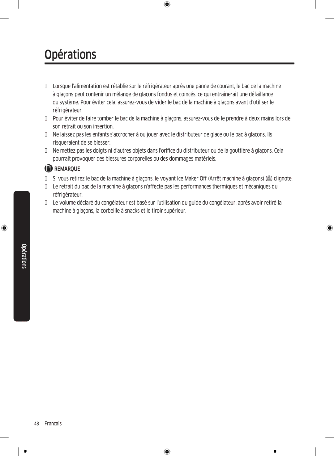 Samsung RS62K6227SL/ZA manual Opérations 