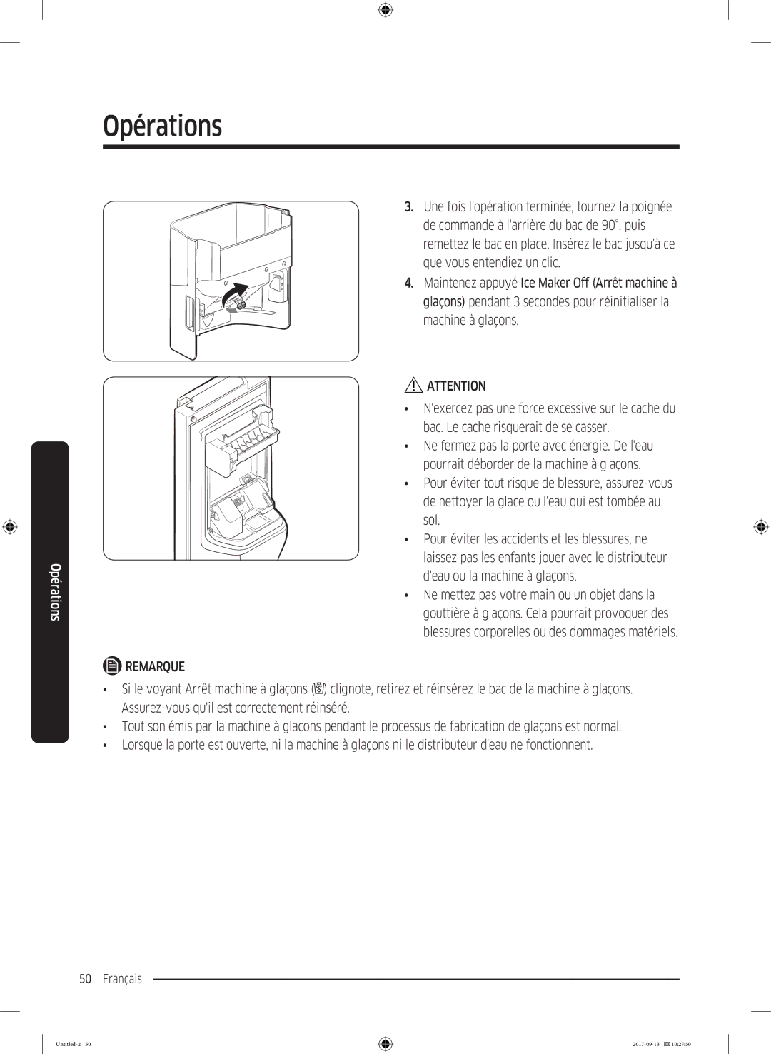 Samsung RS62K6227SL/ZA manual Opérations 