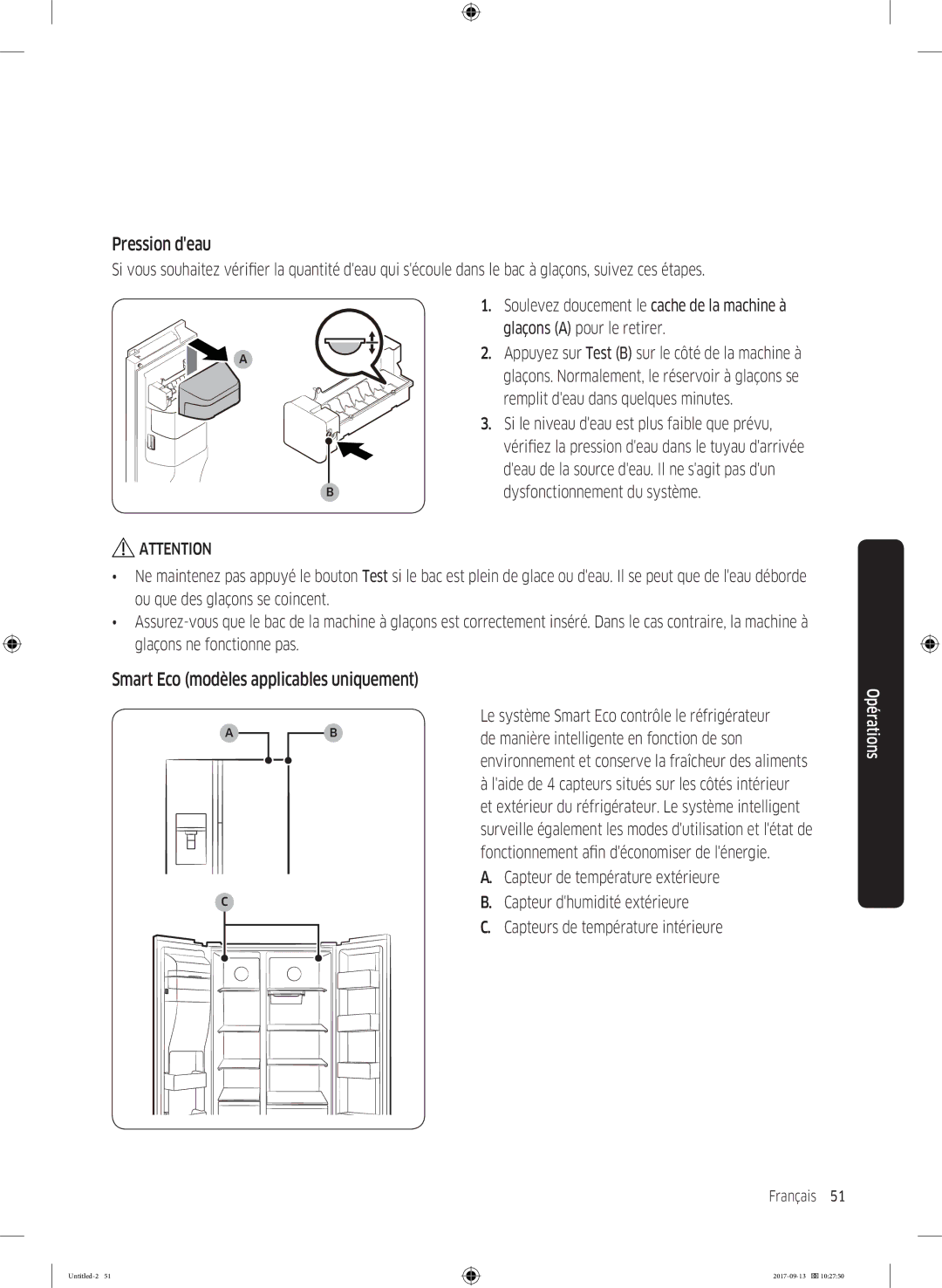 Samsung RS62K6227SL/ZA manual Pression deau, Smart Eco modèles applicables uniquement 